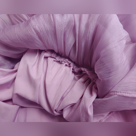Elegant Off Shoulder Lavender Strapless Chiffon Bow Ruffle Tulle Dress - Picture 15 of 17